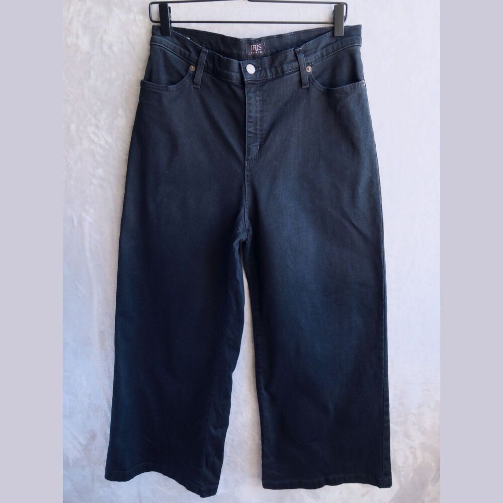 IRIS DENIM Washed Black Wide Leg Jeans Size 31 Edge of Seventeen Stretch Crop